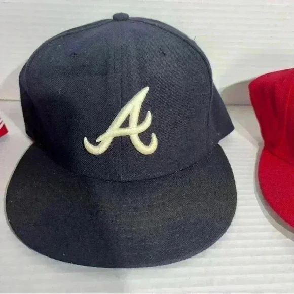 Men's Atlanta Braves New Era Logo 59FIFTY Red And Navy Fitted Hat 7 3/8 Lot Of 3 - Picture 3 of 10